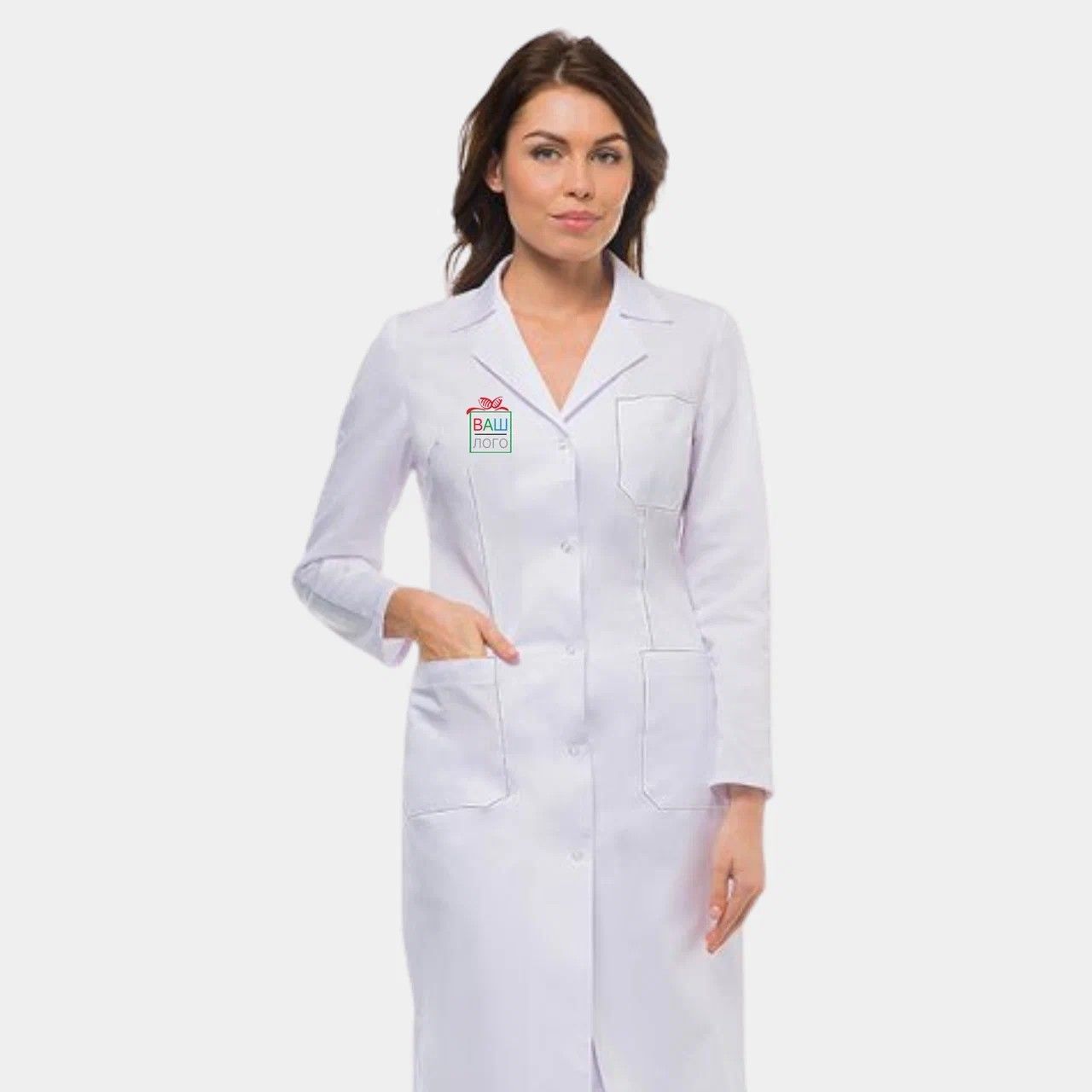 Женский медицинский халат с тремя накладными карманами